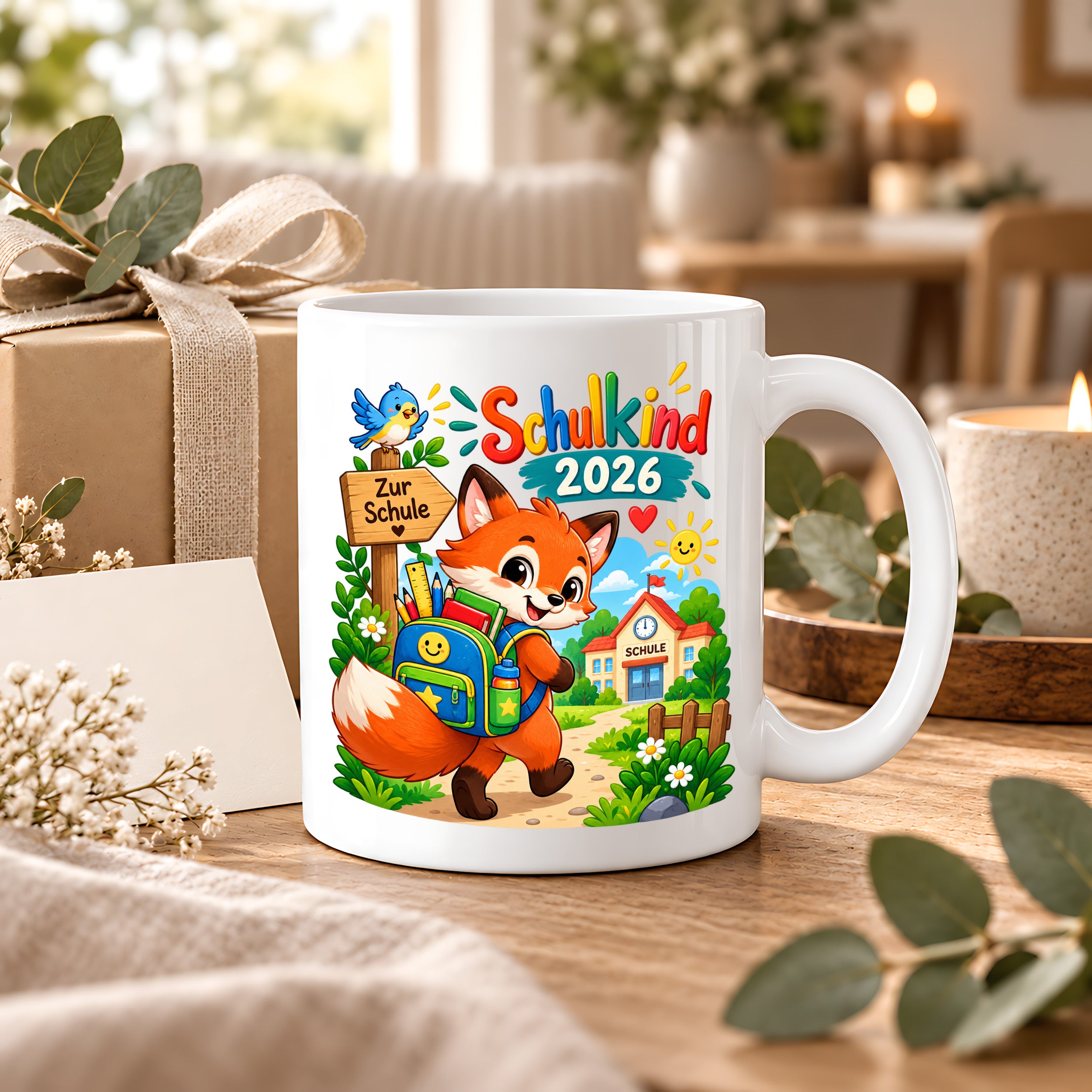 Schulkind 2026 Tasse Fuchs Einschulung Geschenk 330 ml Keramiktasse Schulanfang 1. Schultag Schultüte Mädchen Jungen