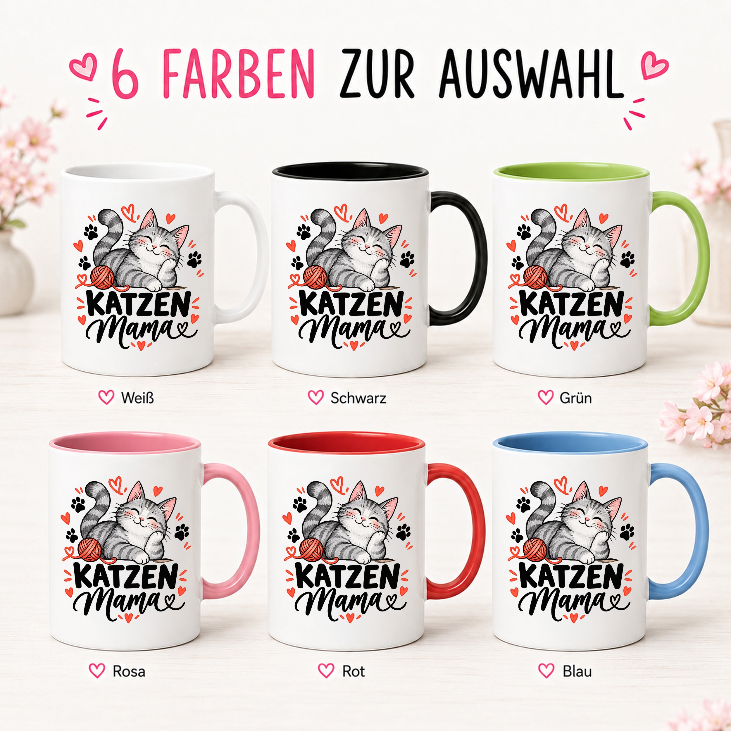 Katzen Mama Tasse Geschenk 330 ml Keramiktasse für Katzenliebhaber Katzenfreundin Geburtstag Weihnachten