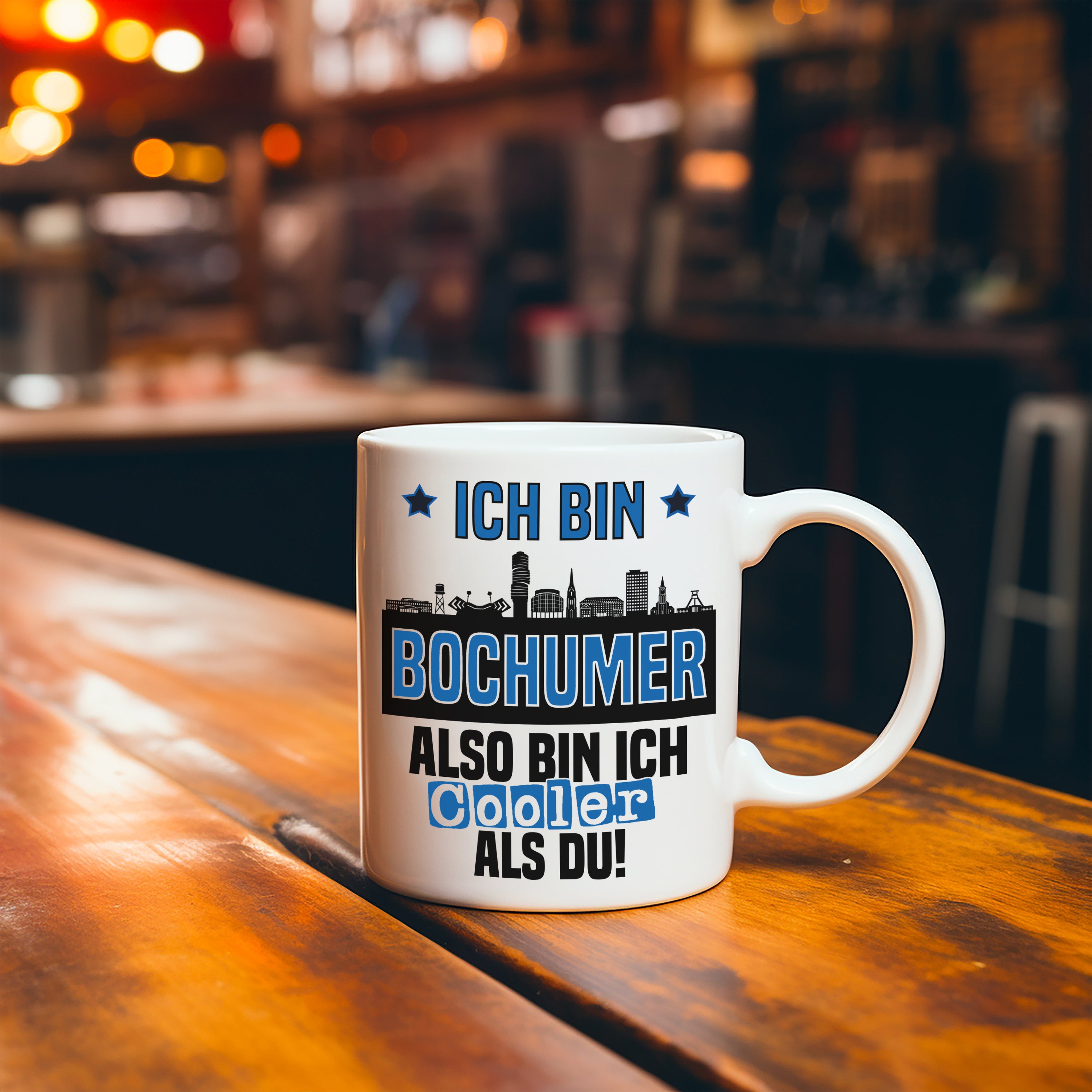 Tasse mit Motiv - Ich bin Bochumer also bin ich cooler als du! | Fußball Keramiktasse für VFL Fan | Skyline deiner Stadt