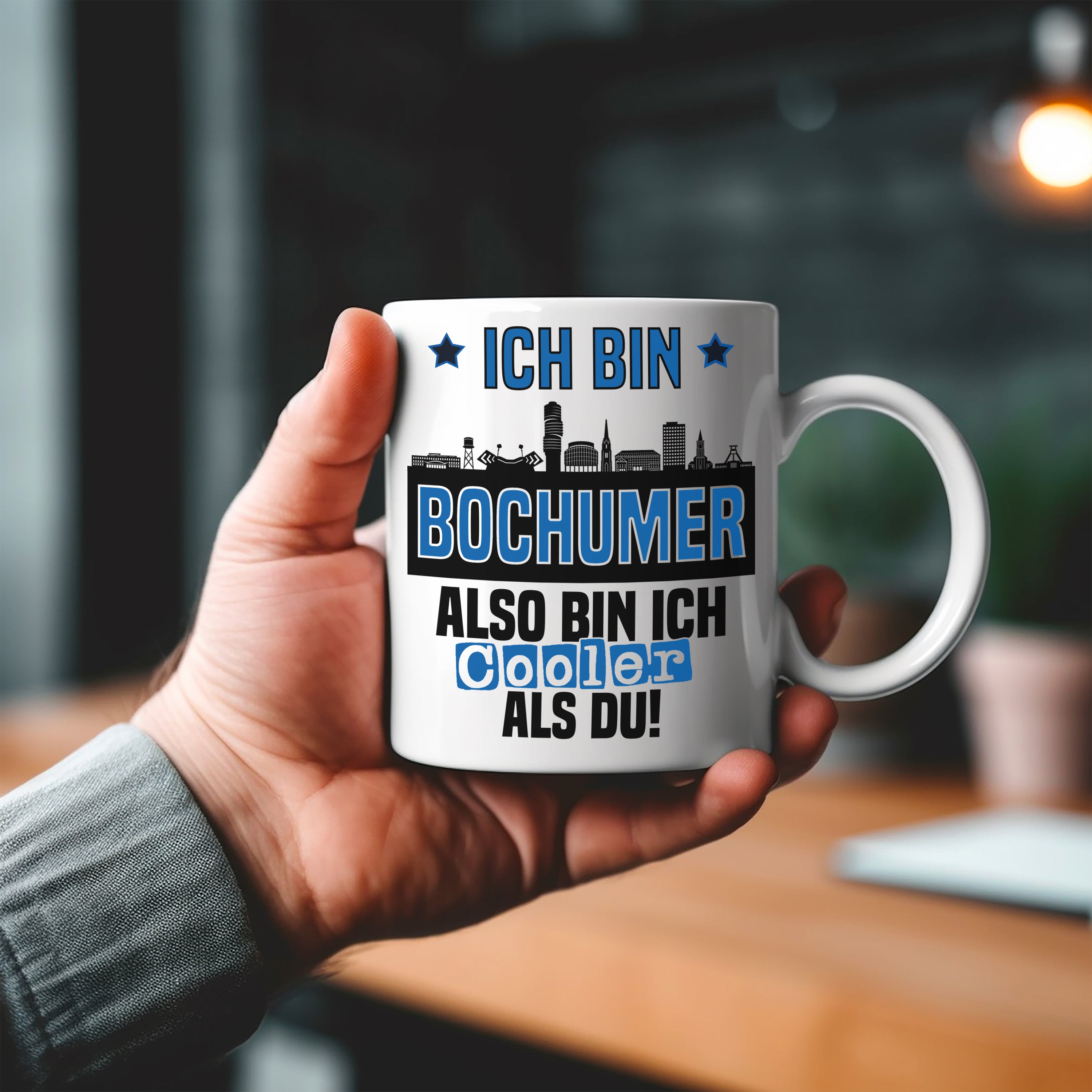 Tasse mit Motiv - Ich bin Bochumer also bin ich cooler als du! | Fußball Keramiktasse für VFL Fan | Skyline deiner Stadt