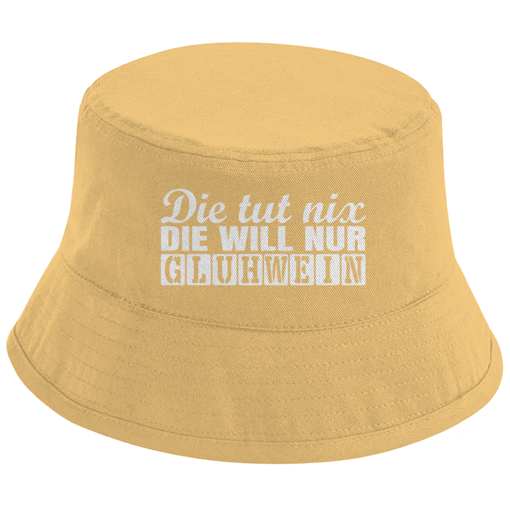 Bucket Hat mit Motiv | Die tut nix. Die will nur Glühwein | Mallorca Hut für Feiern und Partys Sommerhut