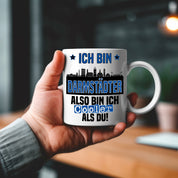 Tasse mit Motiv - Ich bin Darmstädter also bin ich cooler als du! | Fußball Keramiktasse für Darmstadt Fan | Skyline deiner Stadt