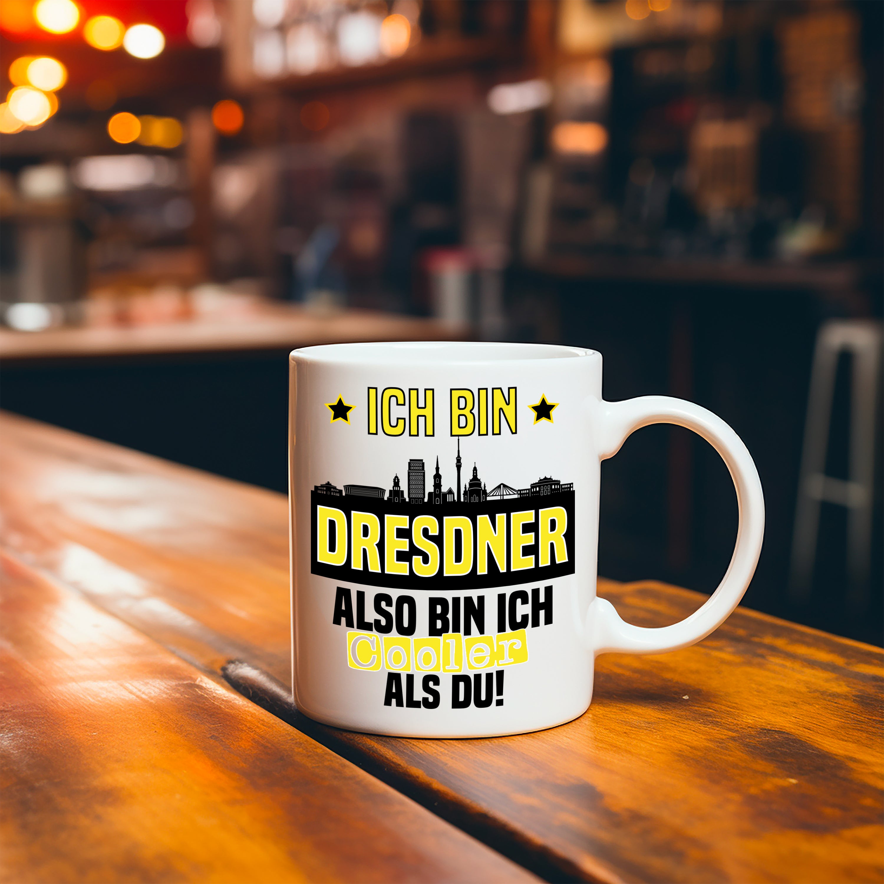 Tasse mit Motiv - Ich bin Dresdner also bin ich cooler als du! | Fußball Keramiktasse für Dresden Fan | Skyline deiner Stadt