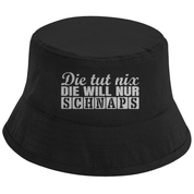 Bucket Hat mit Motiv | Die tut nix. Die will nur Schnaps | Mallorca Hut für Feiern und Partys Sommerhut