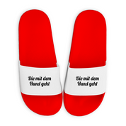 Badelatschen mit Motiv | Die mit dem Hund geht | lustige Badesandalen in vielen Größen und Farben