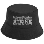Bucket Hat mit Motiv | Ich hasse Menschen, Tiere und Pflanzen. Steine sind okay! | Mallorca Hut für Feiern und Partys Sommerhut