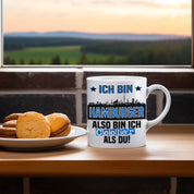 Tasse mit Motiv - Ich bin Hamburger also bin ich cooler als du! | Fußball Keramiktasse für HSV Fan | Skyline deiner Stadt