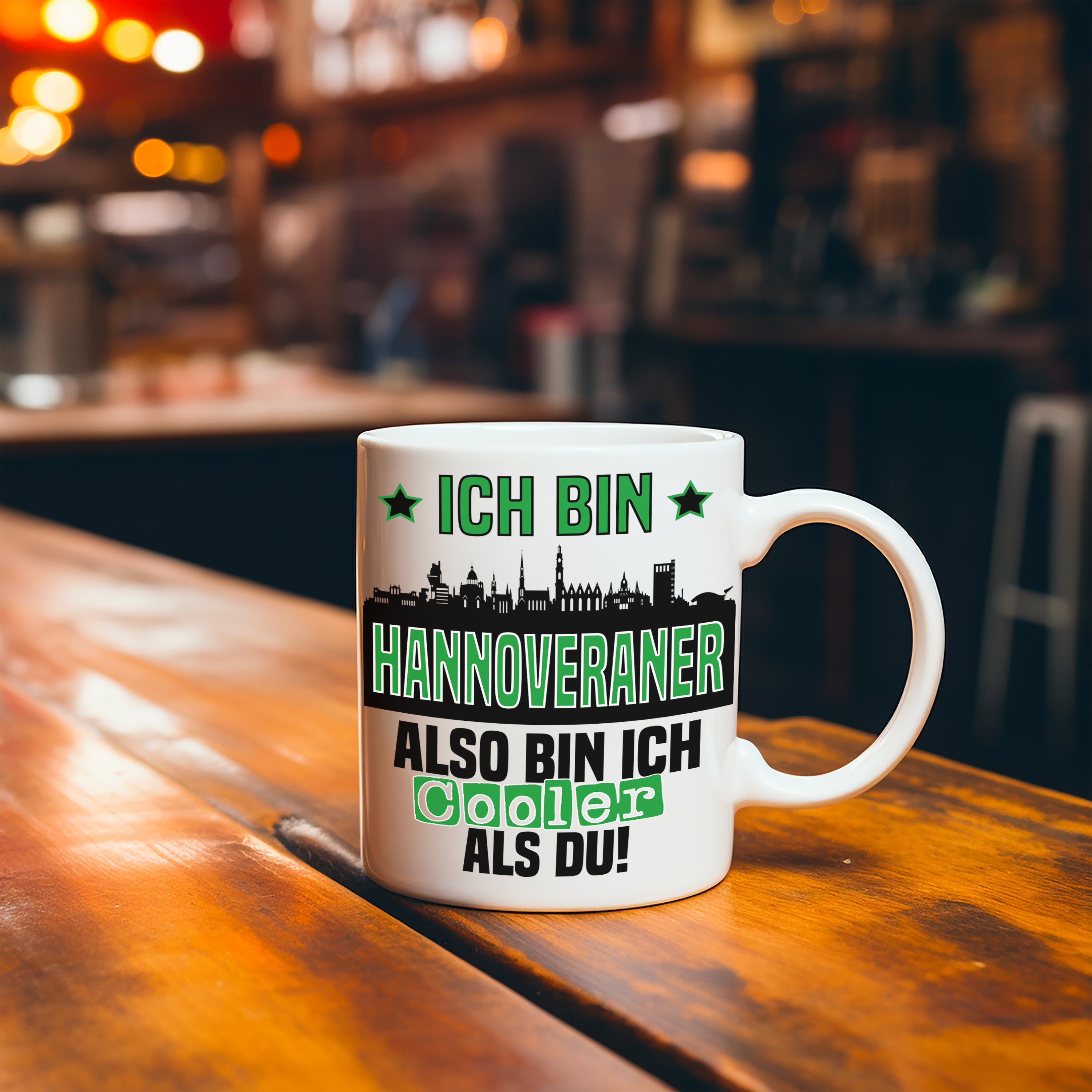 Tasse mit Motiv - Ich bin Hannoveraner also bin ich cooler als du! | Fußball Keramiktasse für 96 Fan | Skyline deiner Stadt