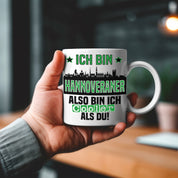 Tasse mit Motiv - Ich bin Hannoveraner also bin ich cooler als du! | Fußball Keramiktasse für 96 Fan | Skyline deiner Stadt