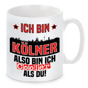 Tasse mit Motiv - Ich bin Kölner also bin ich cooler als du! | Fußball Keramiktasse für Effzeh Fan | Skyline deiner Stadt