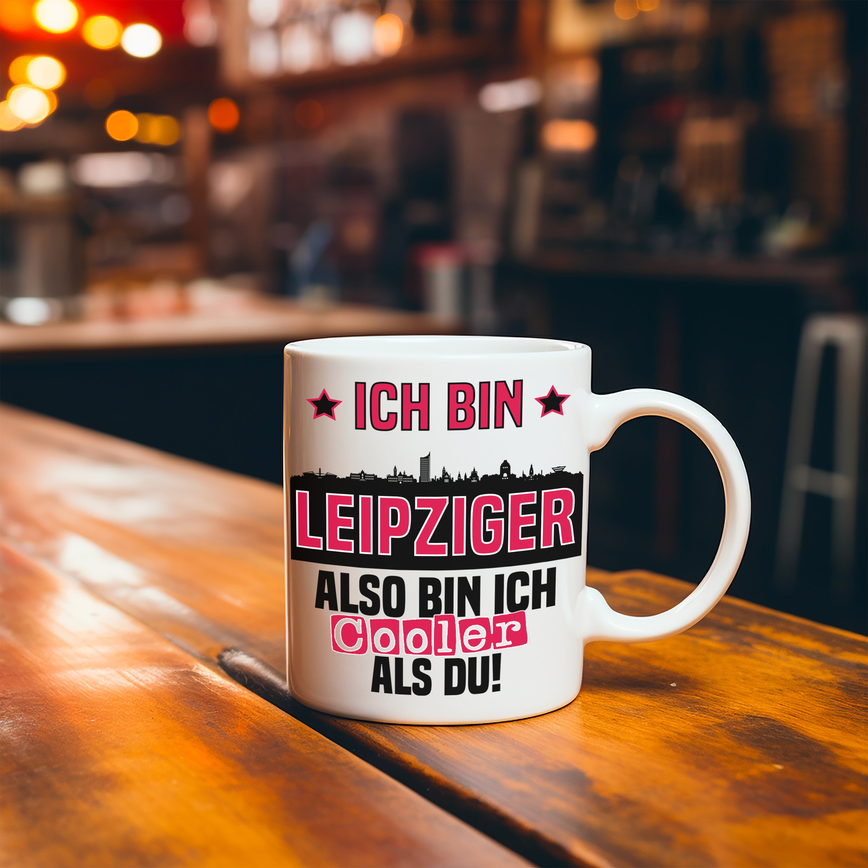 Tasse mit Motiv - Ich bin Leipziger also bin ich cooler als du! | Fußball Keramiktasse für RB Leipzig Fan | Skyline deiner Stadt