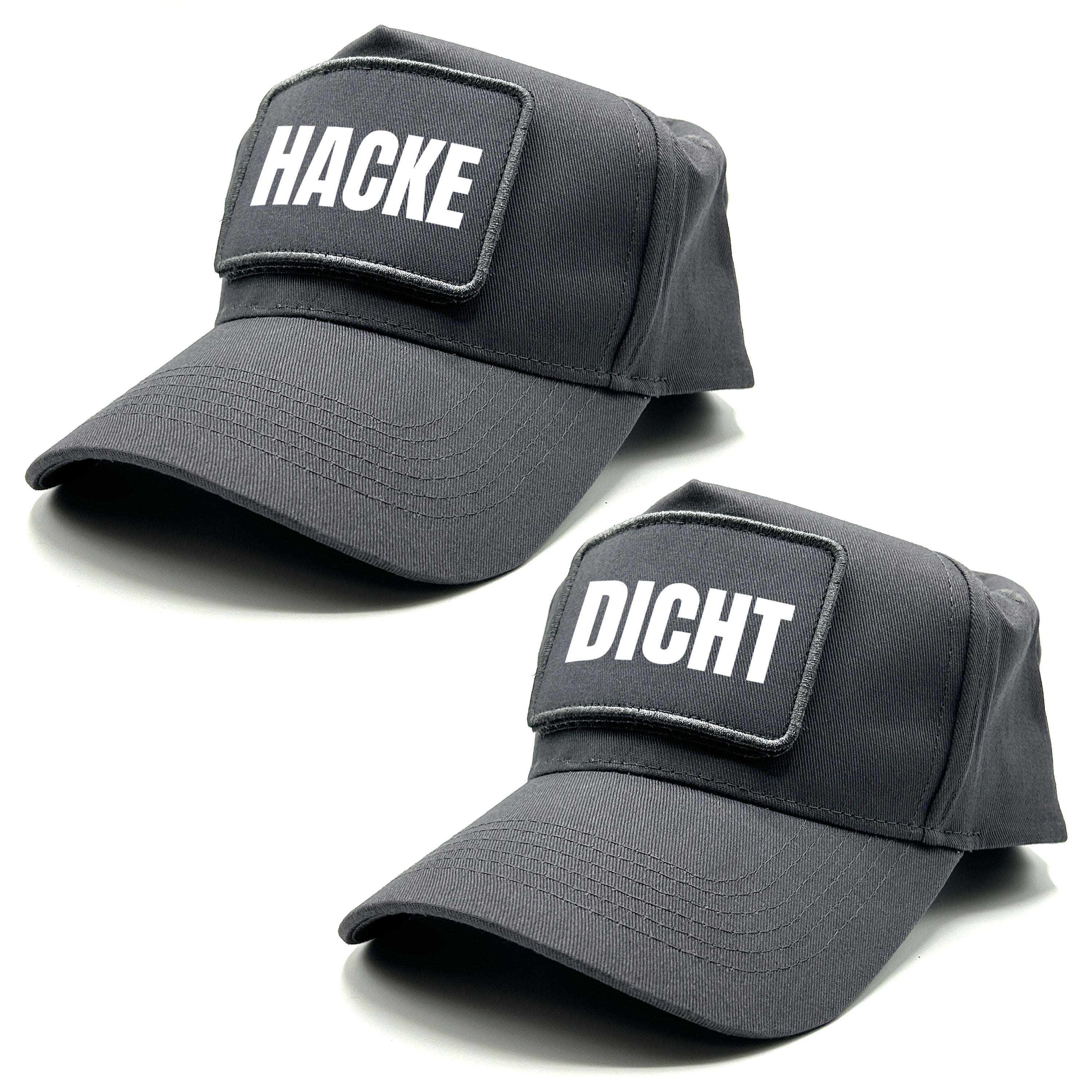 2er Set Baseball Caps mit Spruch auf Patch | Hacke Dicht | Farbwahl | OneSize durch verstellbaren Klipp-Verschluss