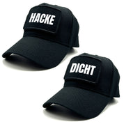 2er Set Baseball Caps mit Spruch auf Patch | Hacke Dicht | Farbwahl | OneSize durch verstellbaren Klipp-Verschluss