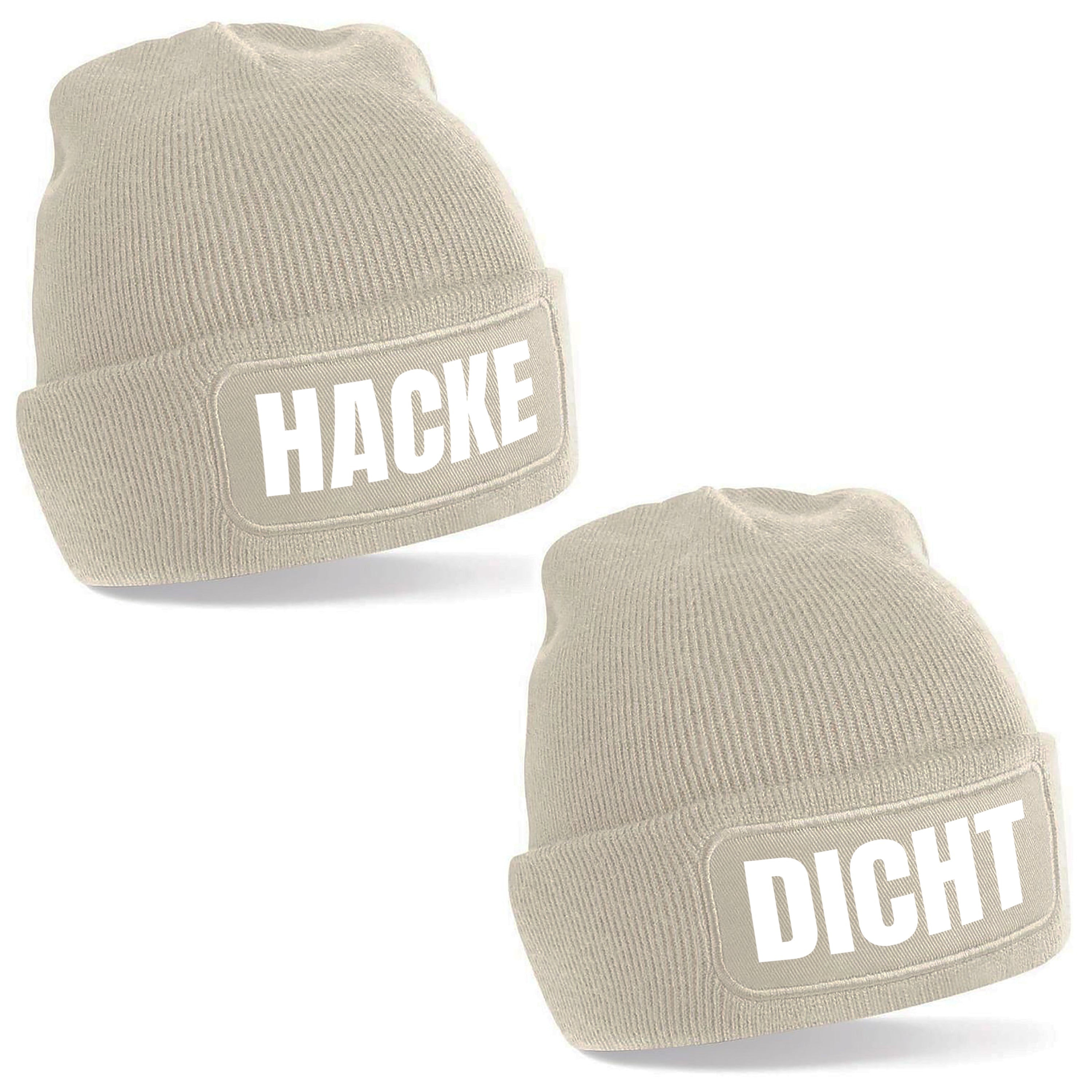 2er Set Beanie Strickmütze mit Spruch | Hacke Dicht | Farbwahl | Angenehm weich | Onesize