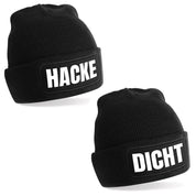 2er Set Beanie Strickmütze mit Spruch | Hacke Dicht | Farbwahl | Angenehm weich | Onesize