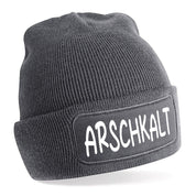 Beanie Strickmütze mit Spruch | Arschkalt | Farbwahl | Angenehm weich | Onesize