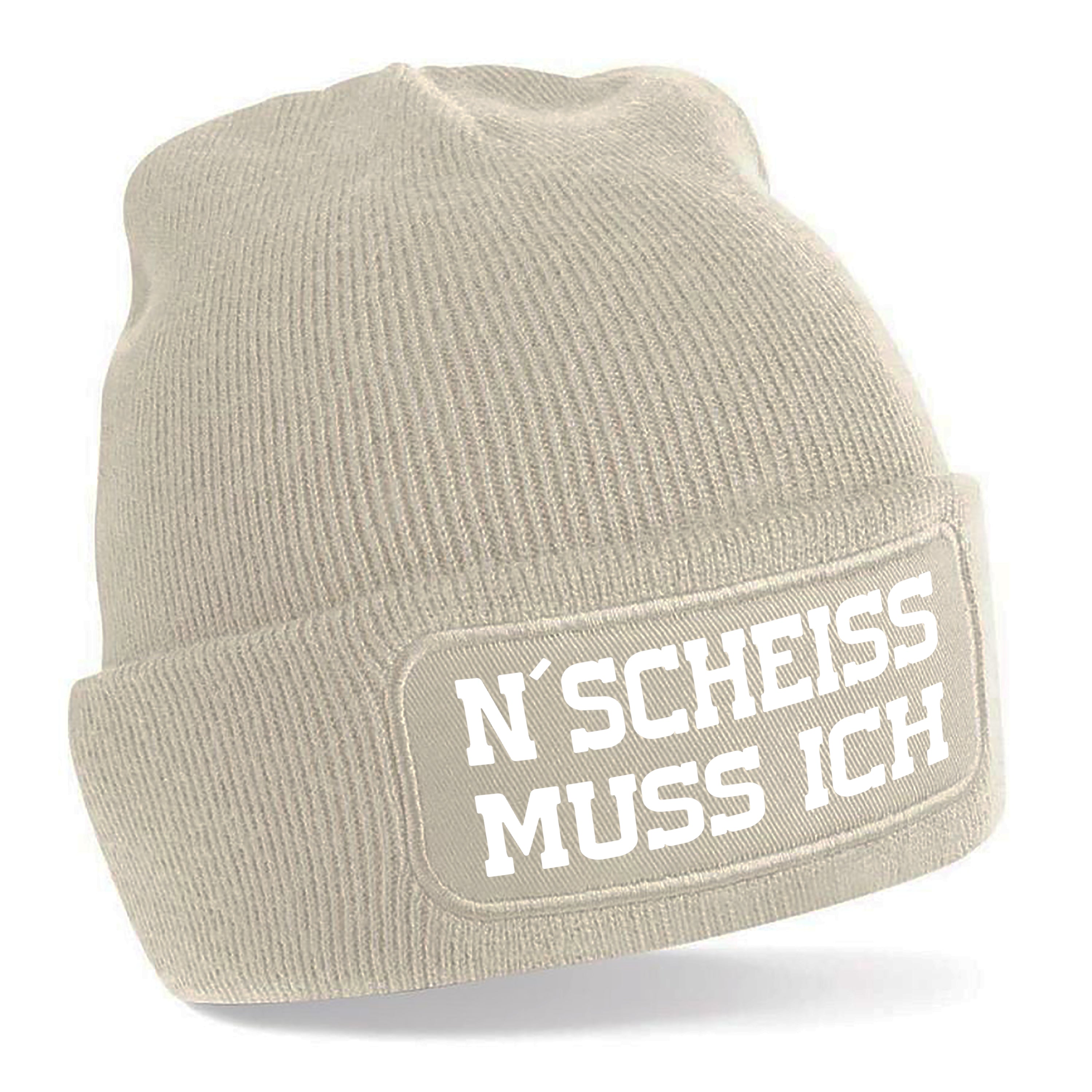 Beanie Strickmütze mit Spruch | N´Scheiss muss ich | Farbwahl | Angenehm weich | Onesize