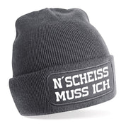 Beanie Strickmütze mit Spruch | N´Scheiss muss ich | Farbwahl | Angenehm weich | Onesize