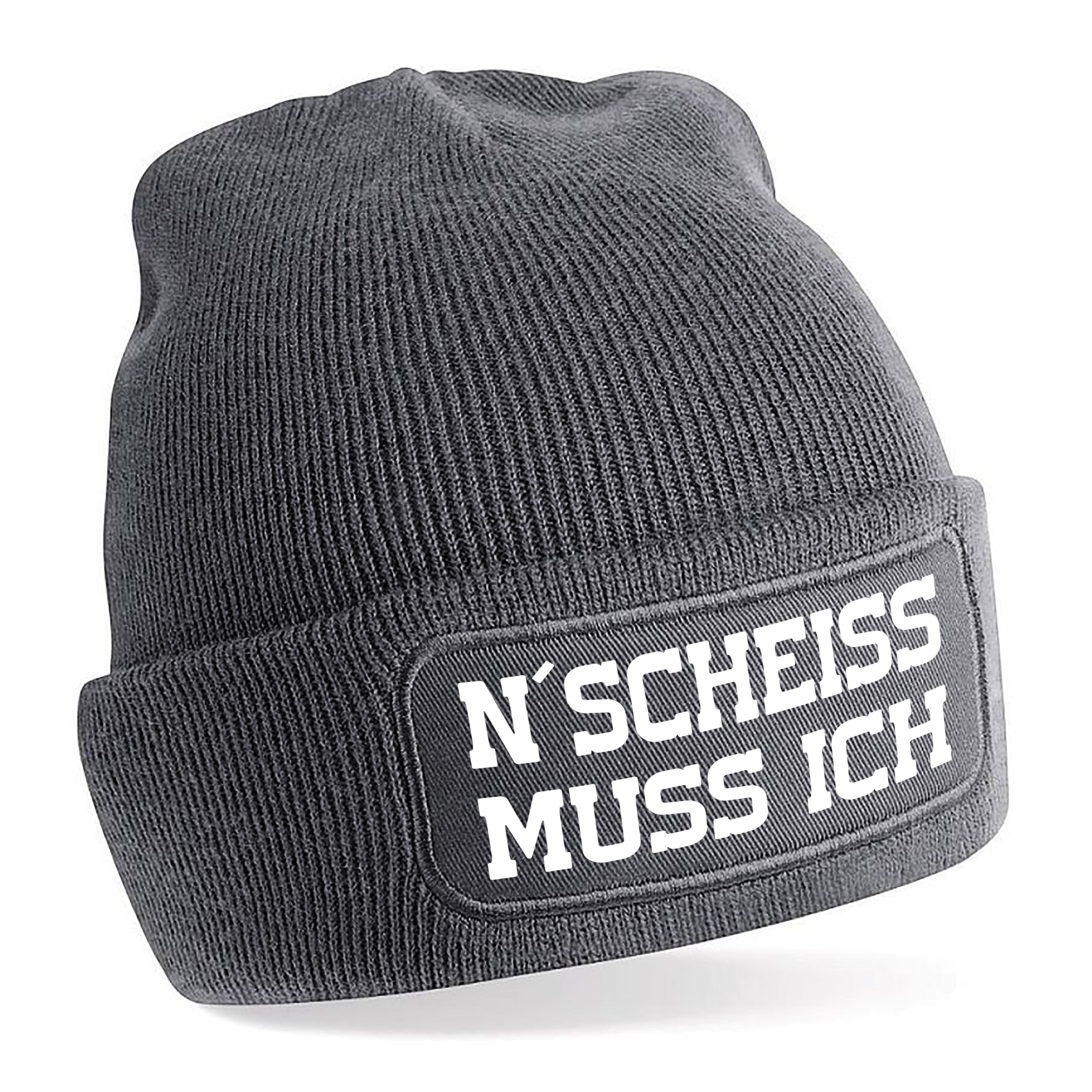 Beanie Strickmütze mit Spruch | N´Scheiss muss ich | Farbwahl | Angenehm weich | Onesize