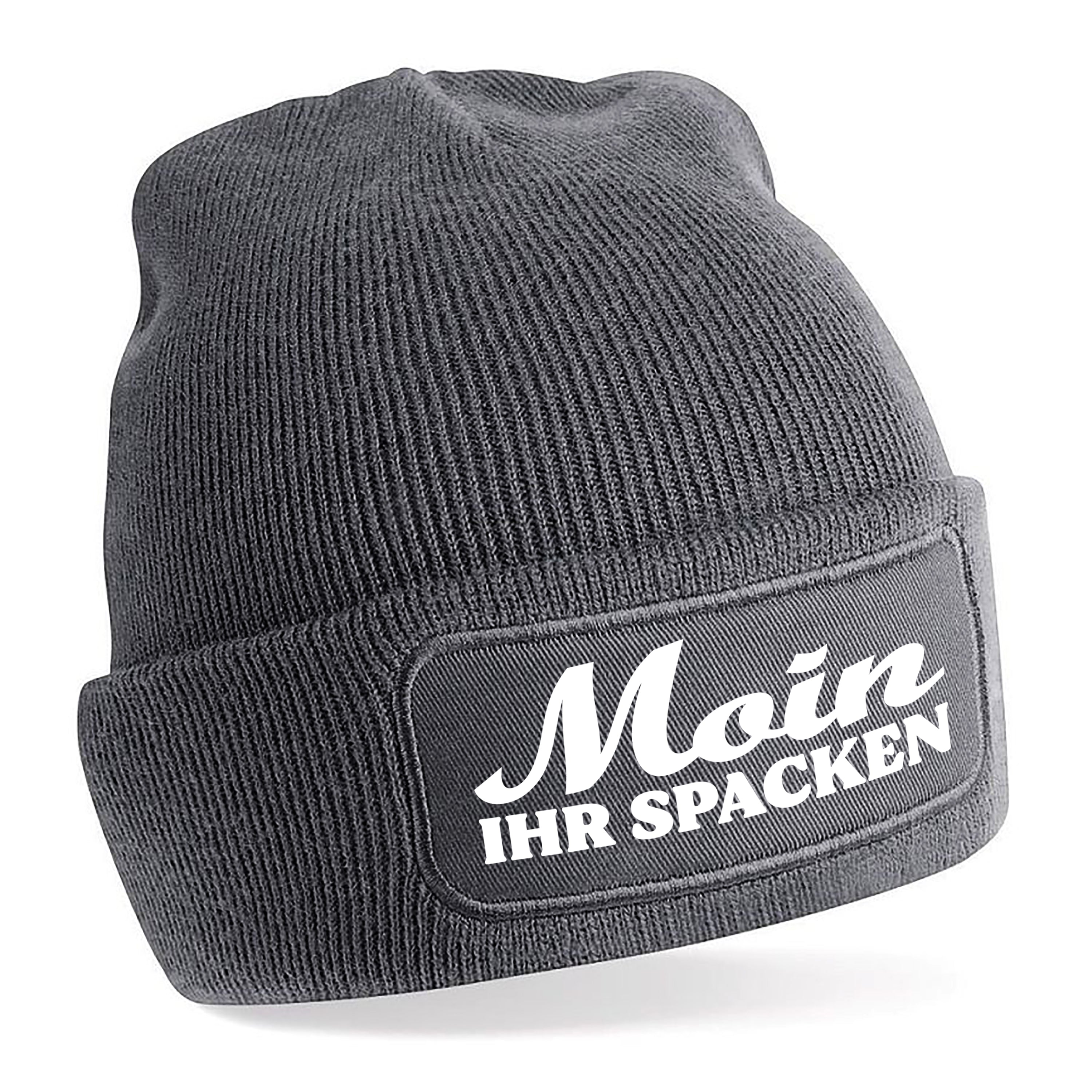 Beanie Strickmütze mit Spruch | Moin ihr Spacken | Farbwahl | Angenehm weich | Onesize