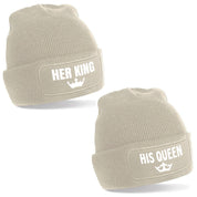 2er Set Beanie Strickmütze mit Spruch | Her King & His Queen | Farbwahl | Angenehm weich | Onesize