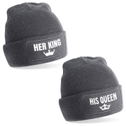 2er Set Beanie Strickmütze mit Spruch | Her King & His Queen | Farbwahl | Angenehm weich | Onesize