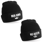 2er Set Beanie Strickmütze mit Spruch | Her King & His Queen | Farbwahl | Angenehm weich | Onesize