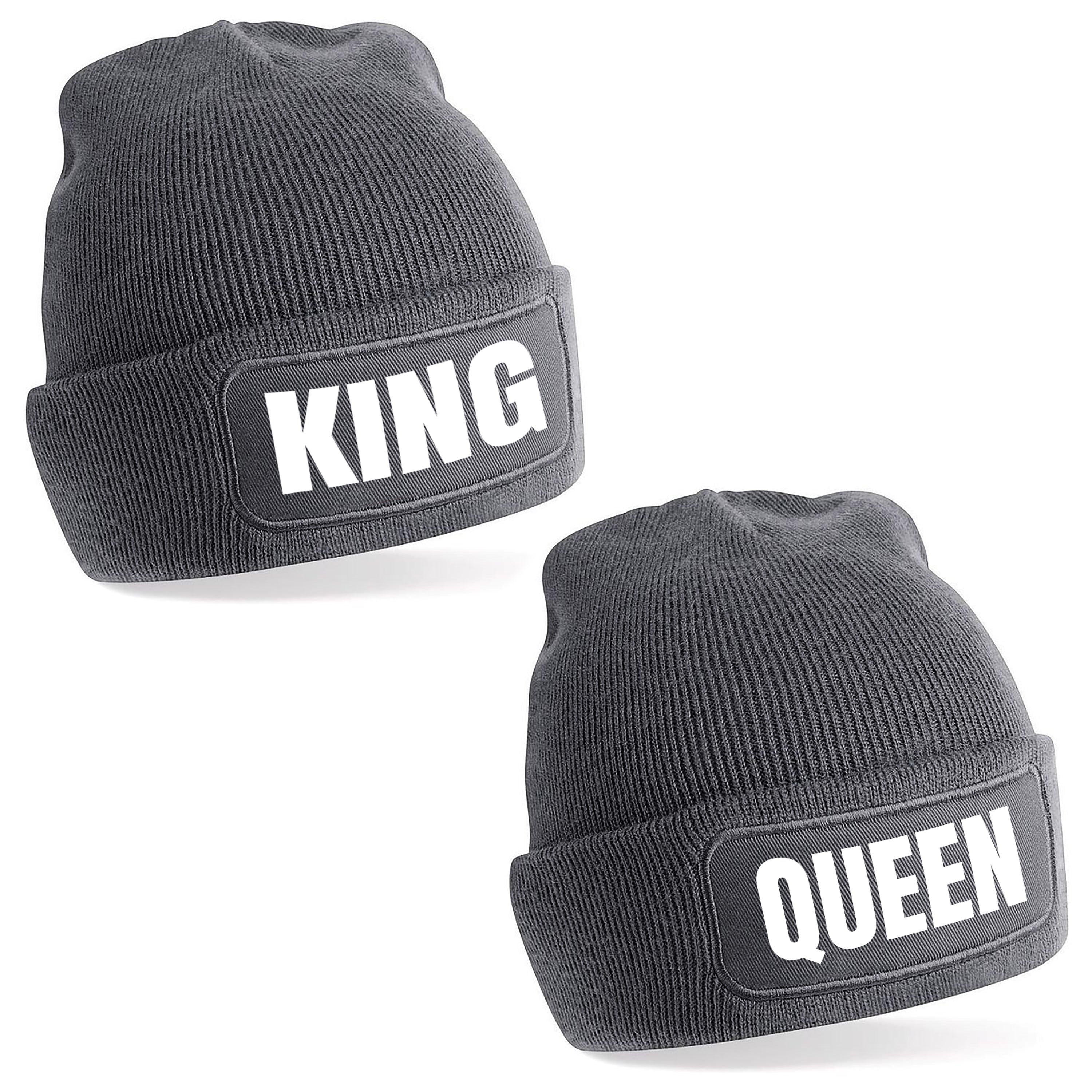 2er Set Beanie Strickmütze mit Spruch | King & Queen | Farbwahl | Angenehm weich | Onesize