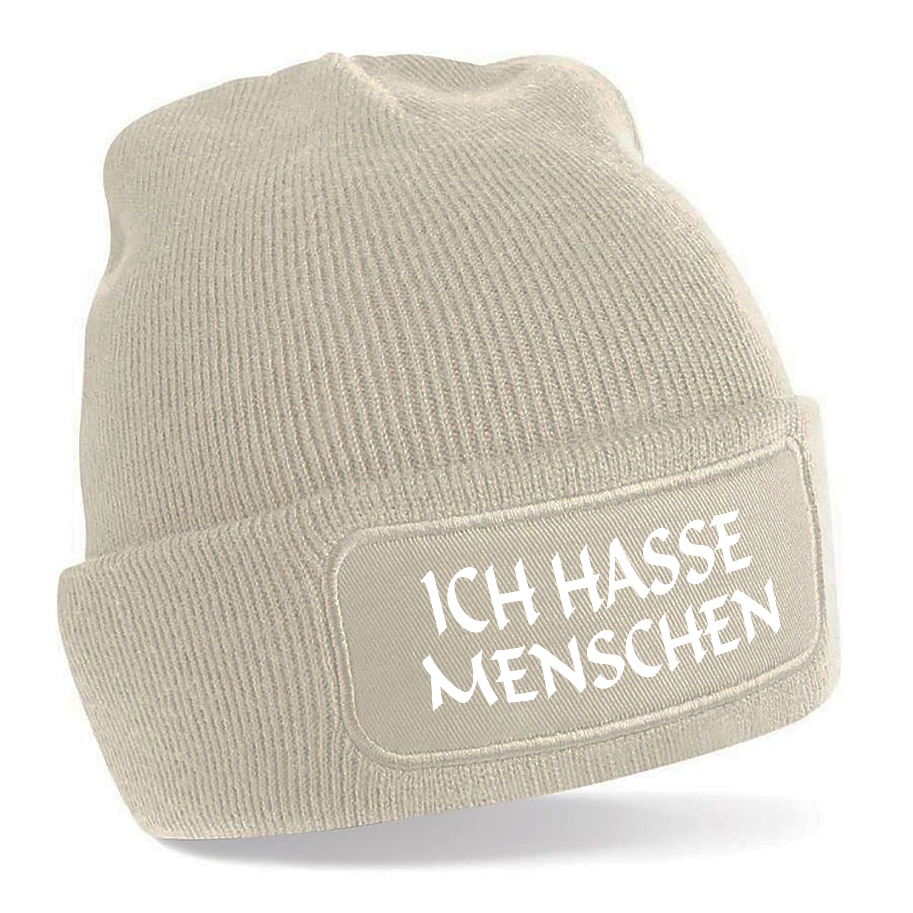 Beanie Strickmütze mit Spruch | Ich hasse Menschen | Farbwahl | Angenehm weich | Onesize