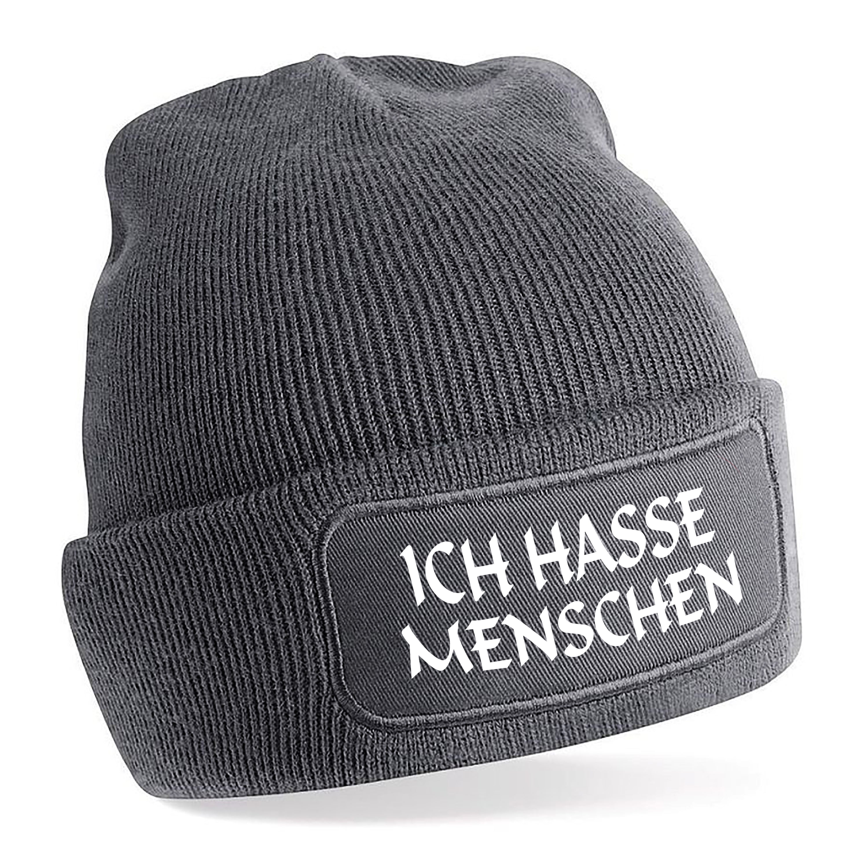 Beanie Strickmütze mit Spruch | Ich hasse Menschen | Farbwahl | Angenehm weich | Onesize