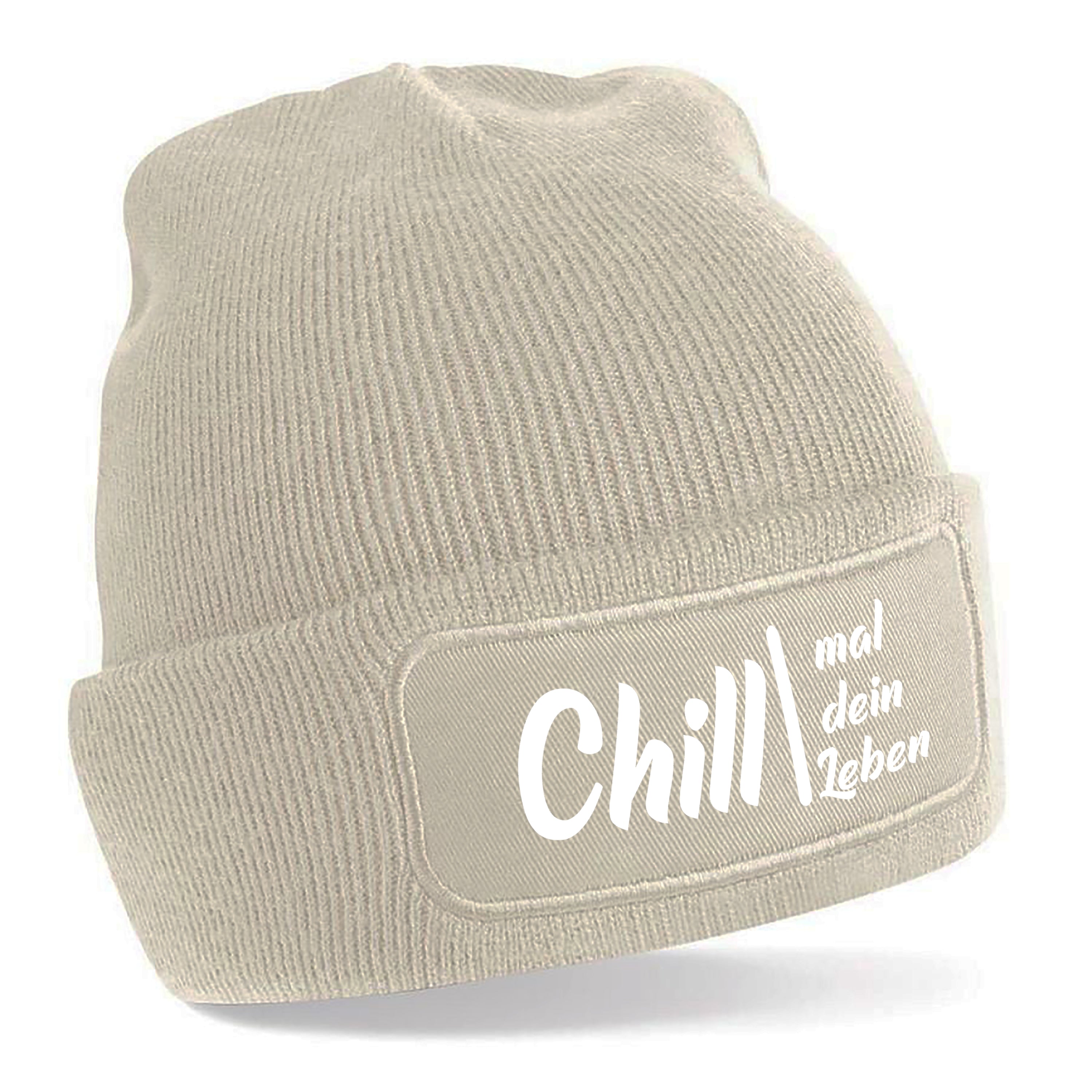 Beanie Strickmütze mit Spruch | Chill mal dein Leben | Farbwahl | Angenehm weich | Onesize