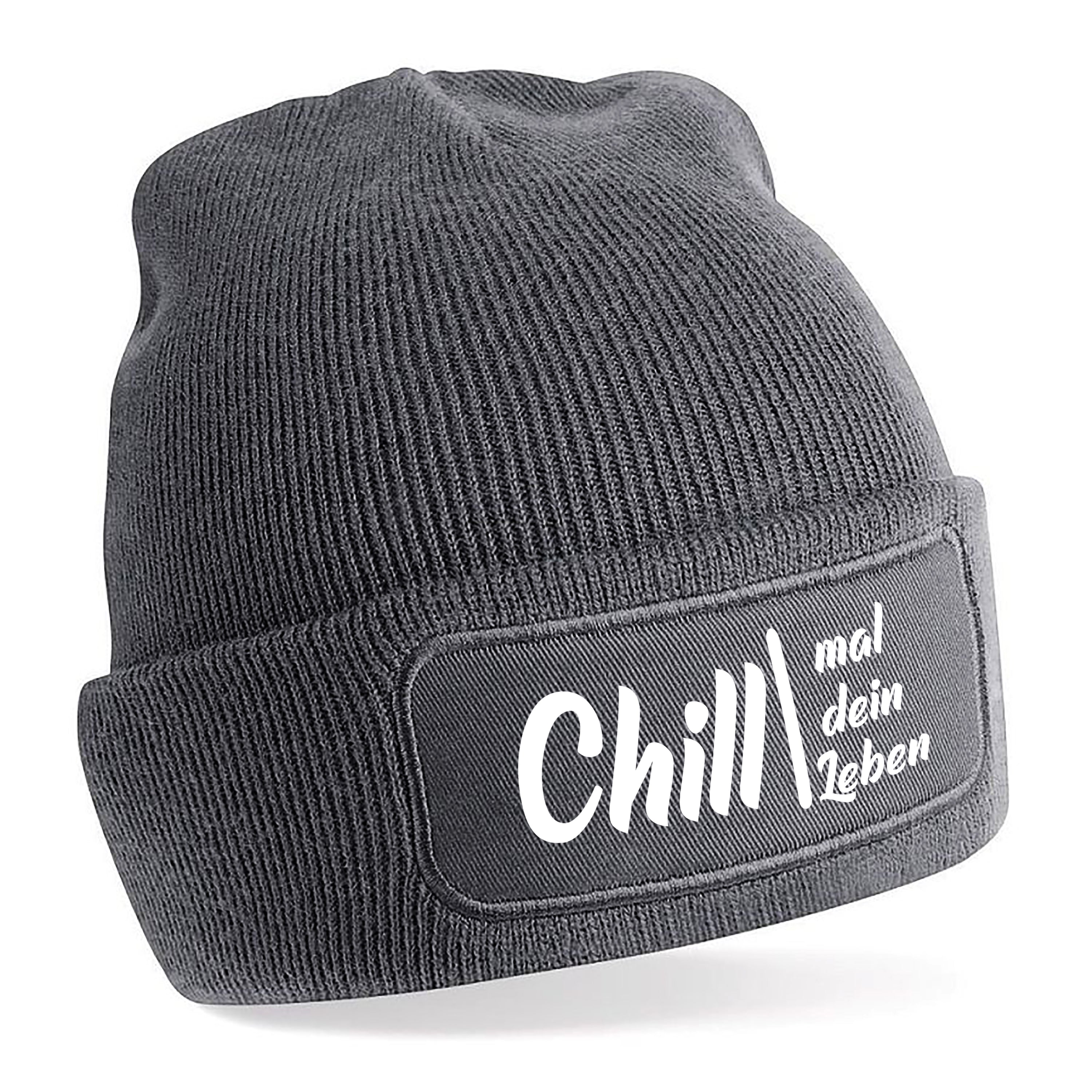 Beanie Strickmütze mit Spruch | Chill mal dein Leben | Farbwahl | Angenehm weich | Onesize