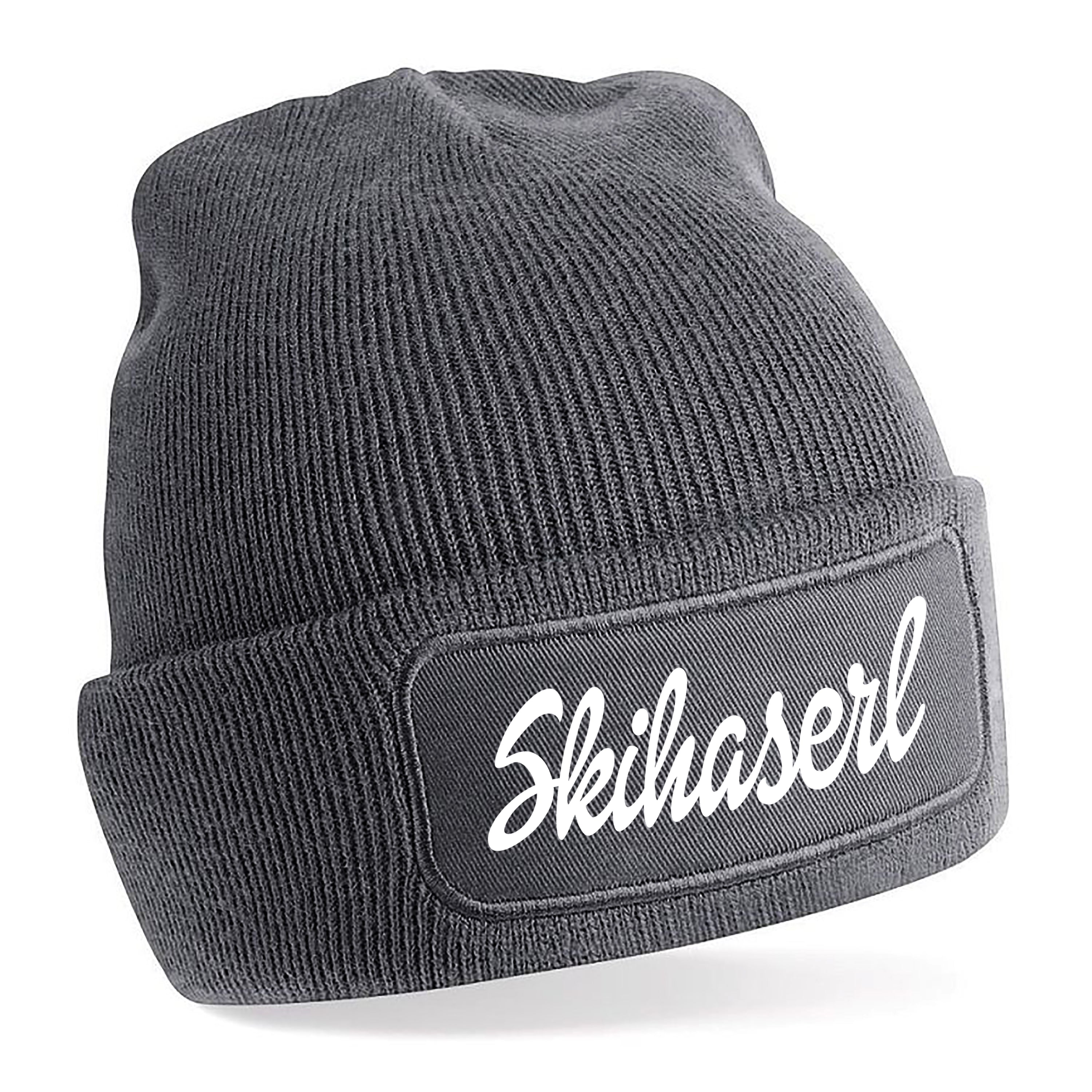 Beanie Strickmütze mit Spruch | Skihaserl | Farbwahl | Angenehm weich | Onesize