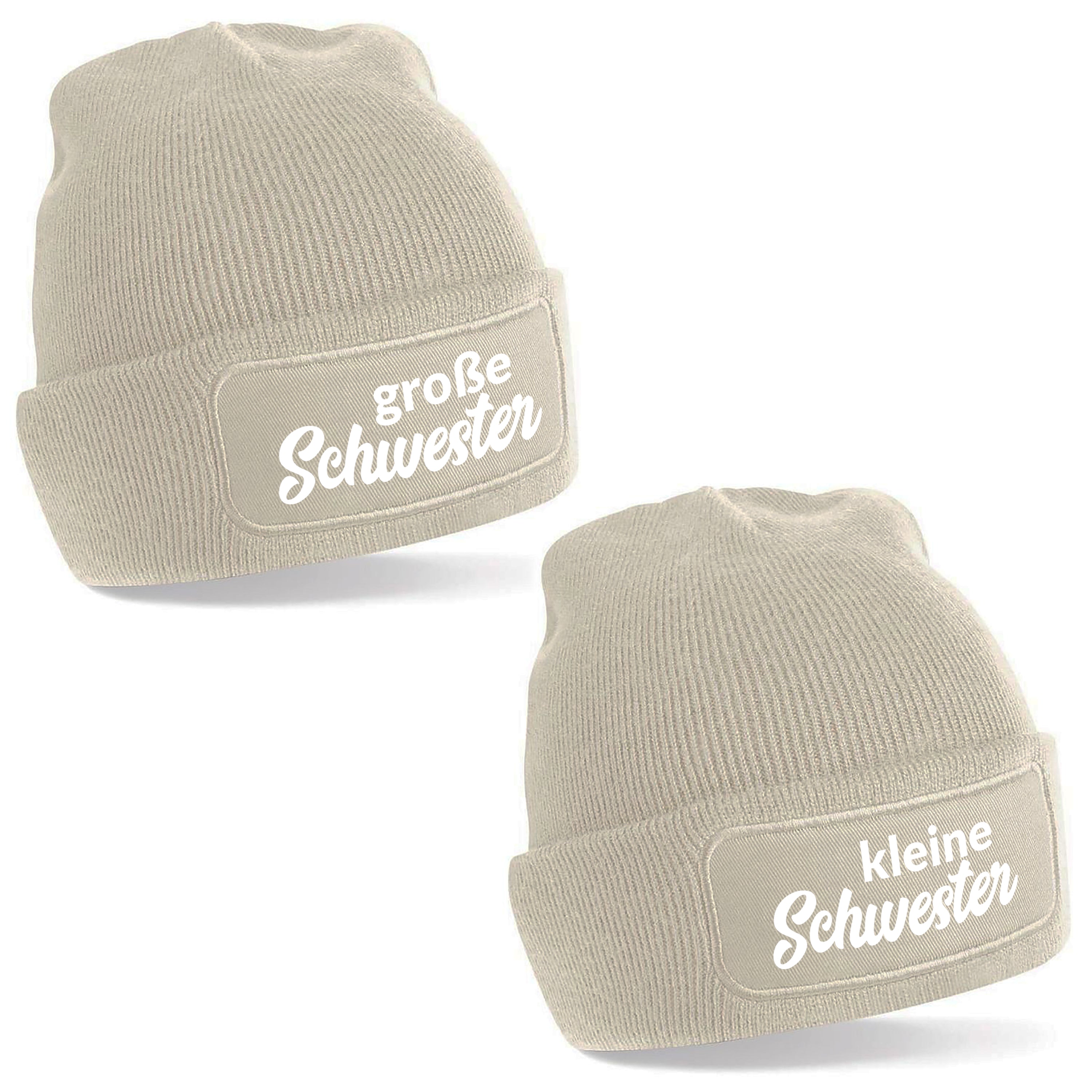 2er Set Beanie Strickmütze mit Spruch | kleine Schwester - große Schwester | Farbwahl | Angenehm weich | Onesize