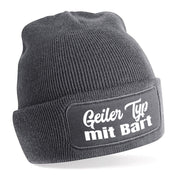 Beanie Strickmütze mit Spruch | Geiler Typ mit Bart | Farbwahl | Angenehm weich | Onesize