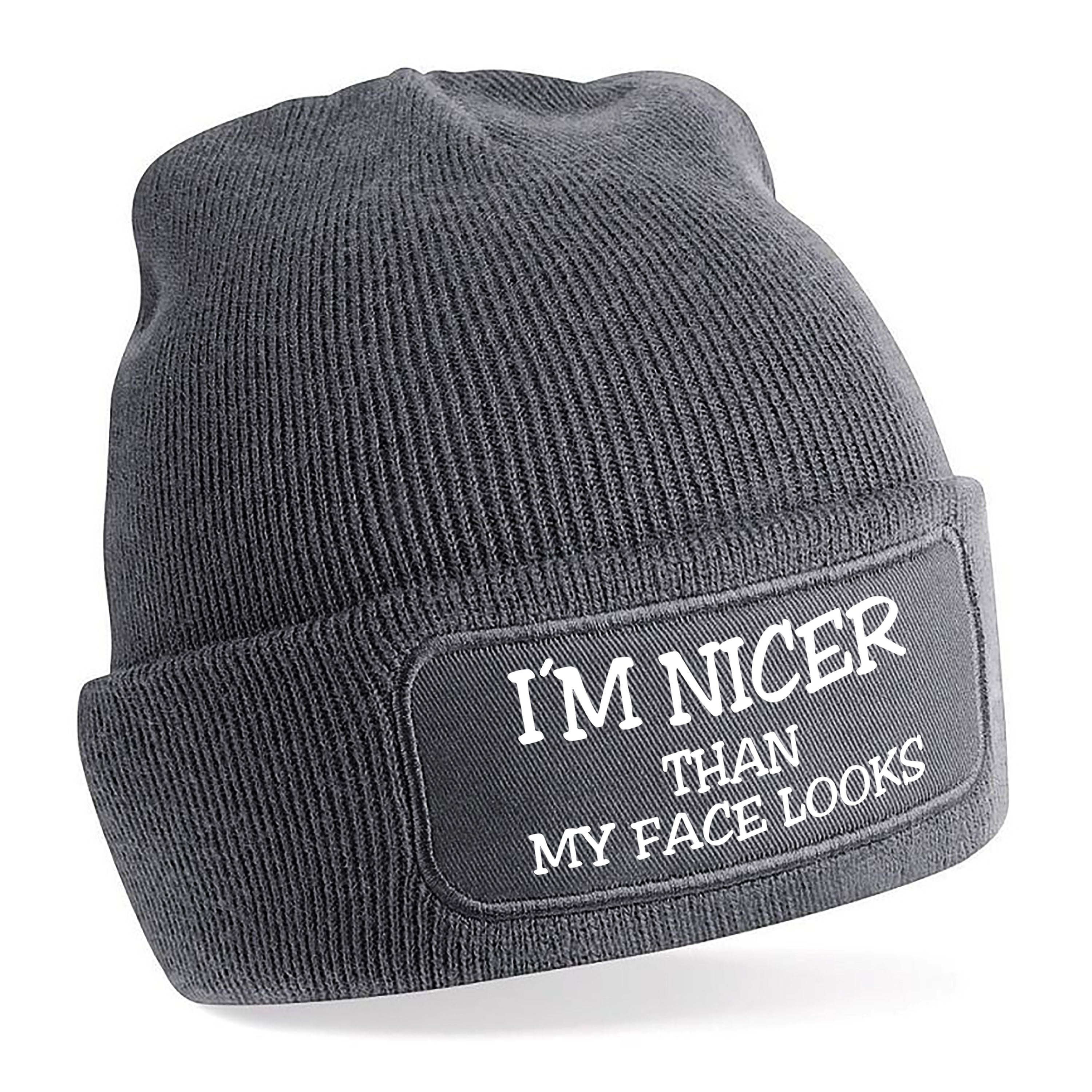 Beanie Strickmütze mit Spruch | Nicer than my Face looks | Farbwahl | Angenehm weich | Onesize