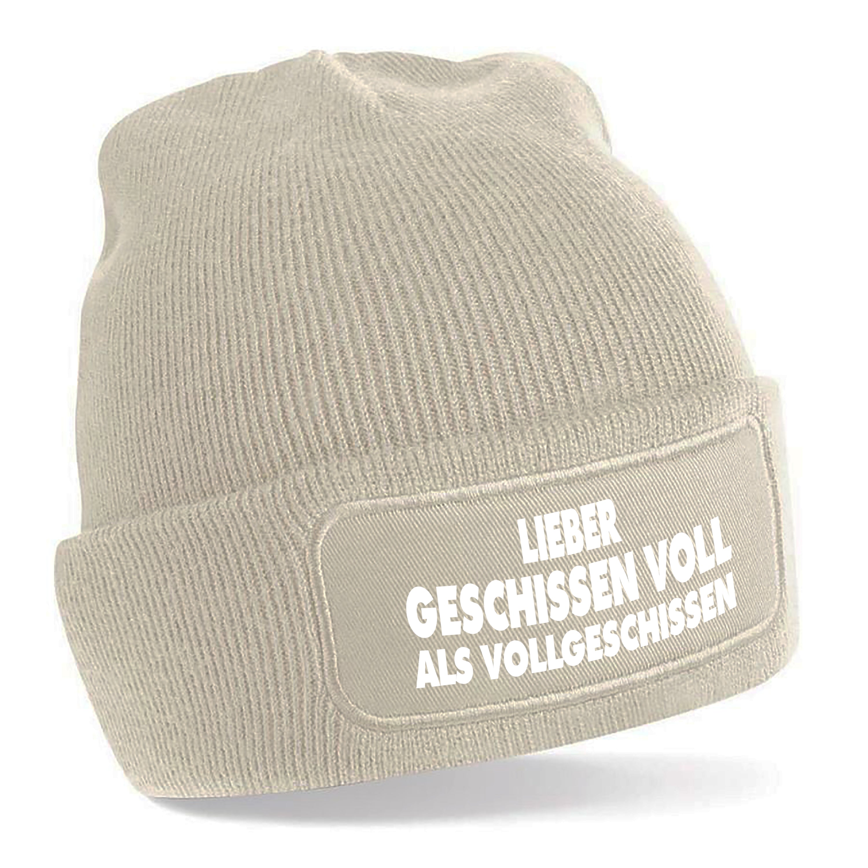 Beanie Strickmütze mit Spruch | Lieber geschissen voll | Farbwahl | Angenehm weich | Onesize