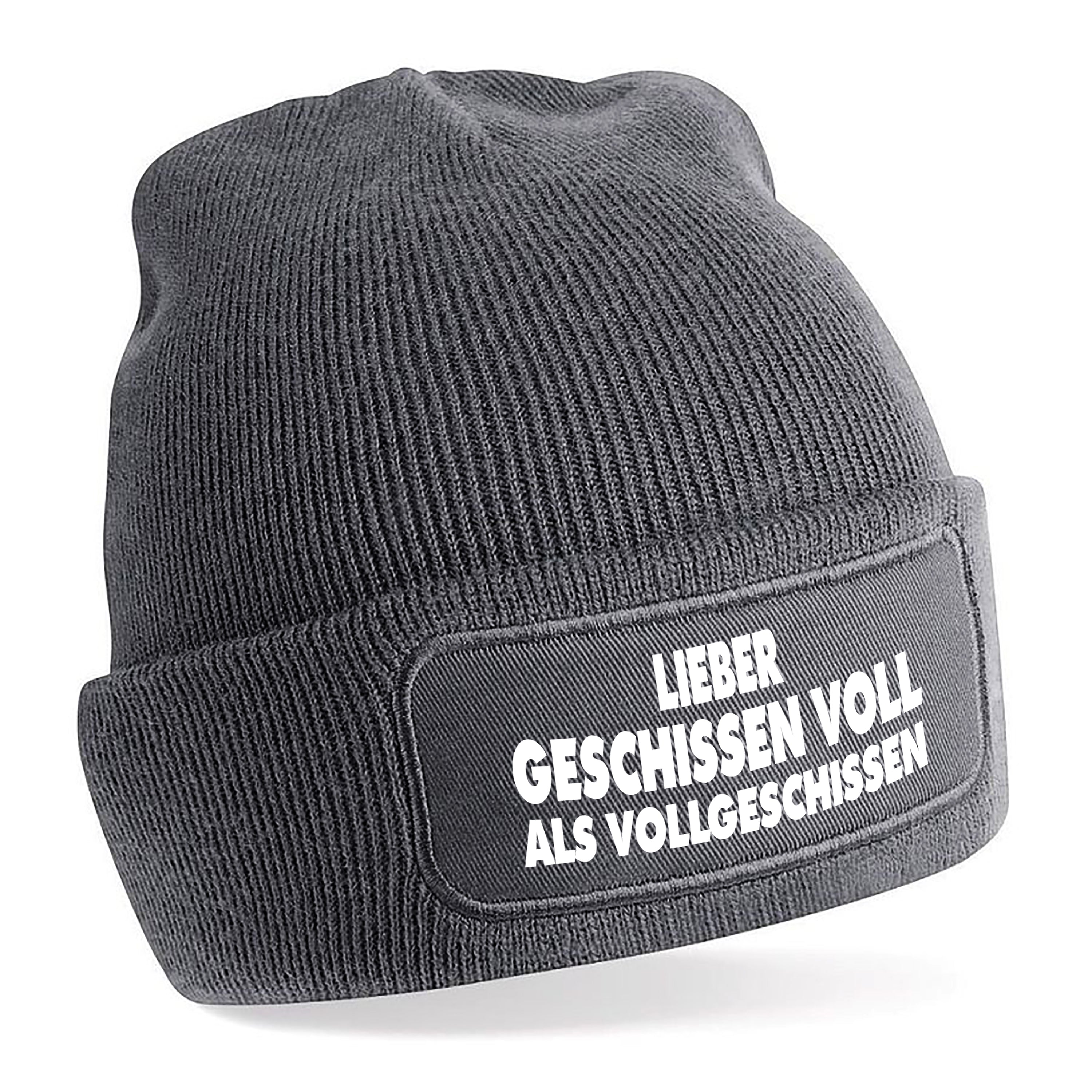 Beanie Strickmütze mit Spruch | Lieber geschissen voll | Farbwahl | Angenehm weich | Onesize