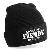 Beanie Strickmütze mit Spruch | Lass uns Fremde bleiben | Farbwahl | Angenehm weich | Onesize