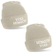 2er Set Beanie Strickmütze mit Spruch | Voll Hübsch - Hübsch voll | Farbwahl | Angenehm weich | Onesize