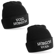 2er Set Beanie Strickmütze mit Spruch | Voll Hübsch - Hübsch voll | Farbwahl | Angenehm weich | Onesize