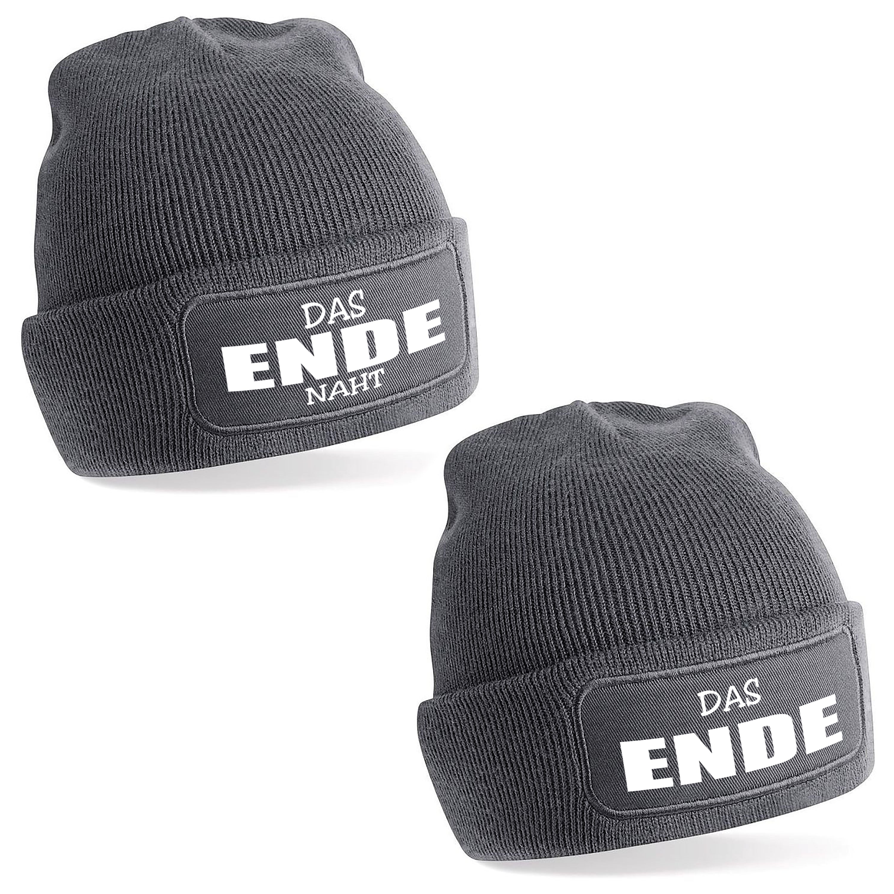 2er Set Beanie Strickmütze mit Spruch | Das Ende naht | Farbwahl | Angenehm weich | Onesize