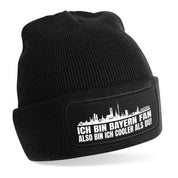 Beanie Strickmütze mit Spruch | Ich bin Bayern Fan also bin ich cooler als du! | Farbwahl | Angenehm weich | Onesize