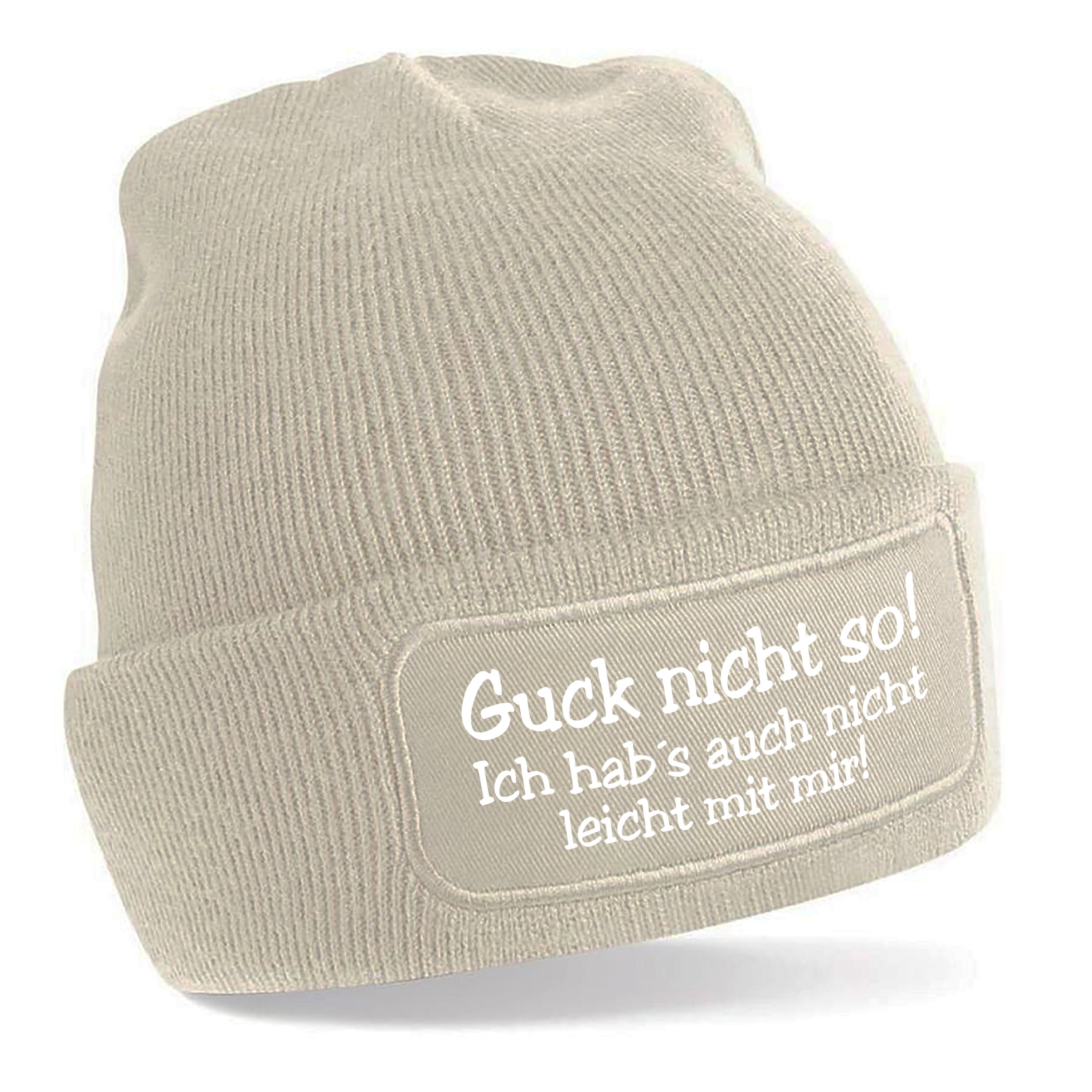 Beanie Strickmütze mit Spruch | Guck nicht so! | Farbwahl | Angenehm weich | Onesize