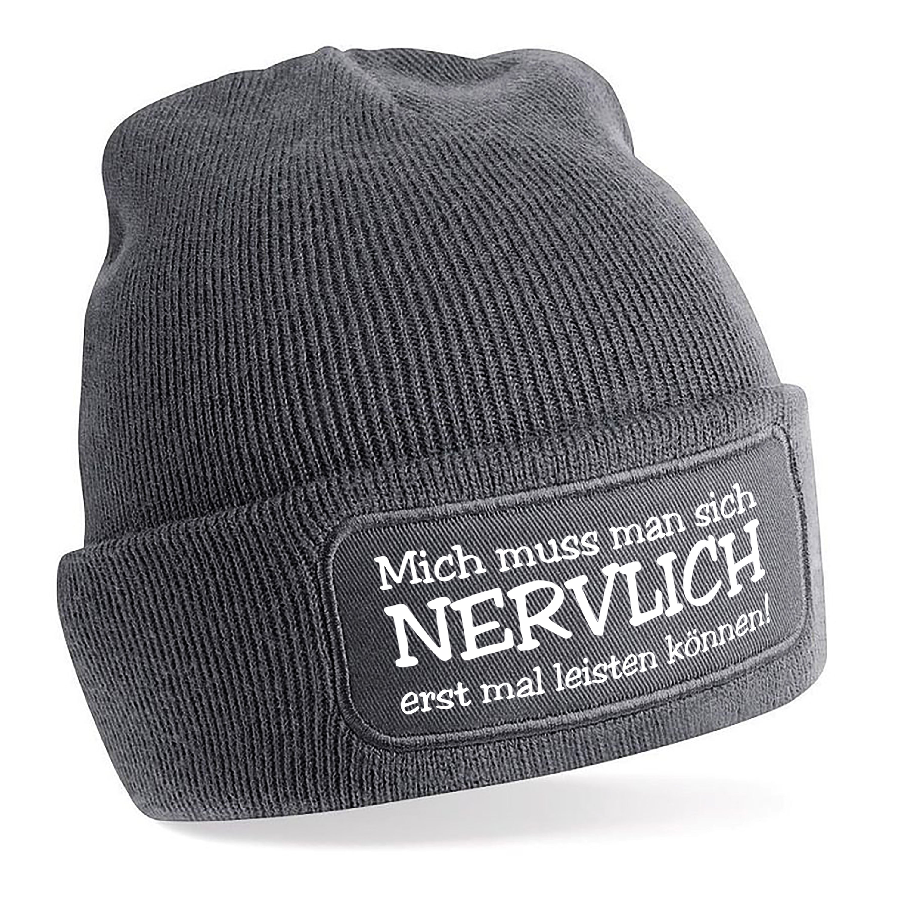 Beanie Strickmütze mit Spruch | Mich muss man sich nervlich erst mal leisten können | Farbwahl | Angenehm weich | Onesize