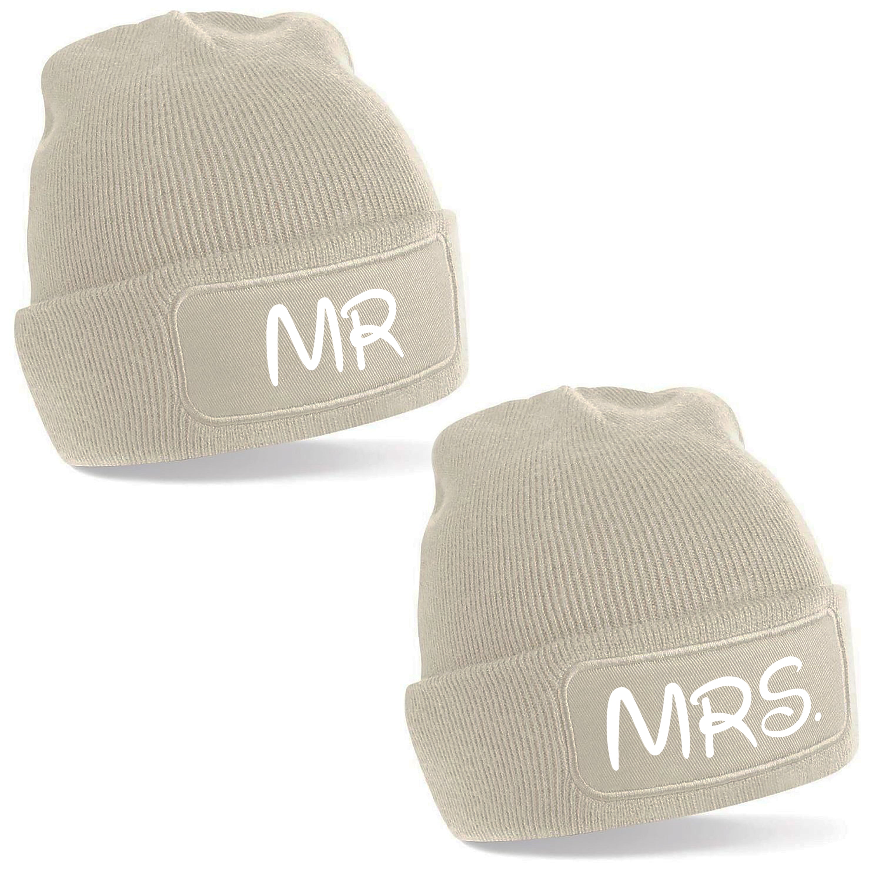 2er Set Beanie Strickmütze mit Spruch | MR & MRS | Farbwahl | Angenehm weich | Onesize