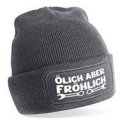 Beanie Strickmütze mit Spruch | Ölich aber fröhlich | Farbwahl | Angenehm weich | Onesize