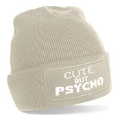 Beanie Strickmütze mit Spruch | Cute but Psycho | Farbwahl | Angenehm weich | Onesize