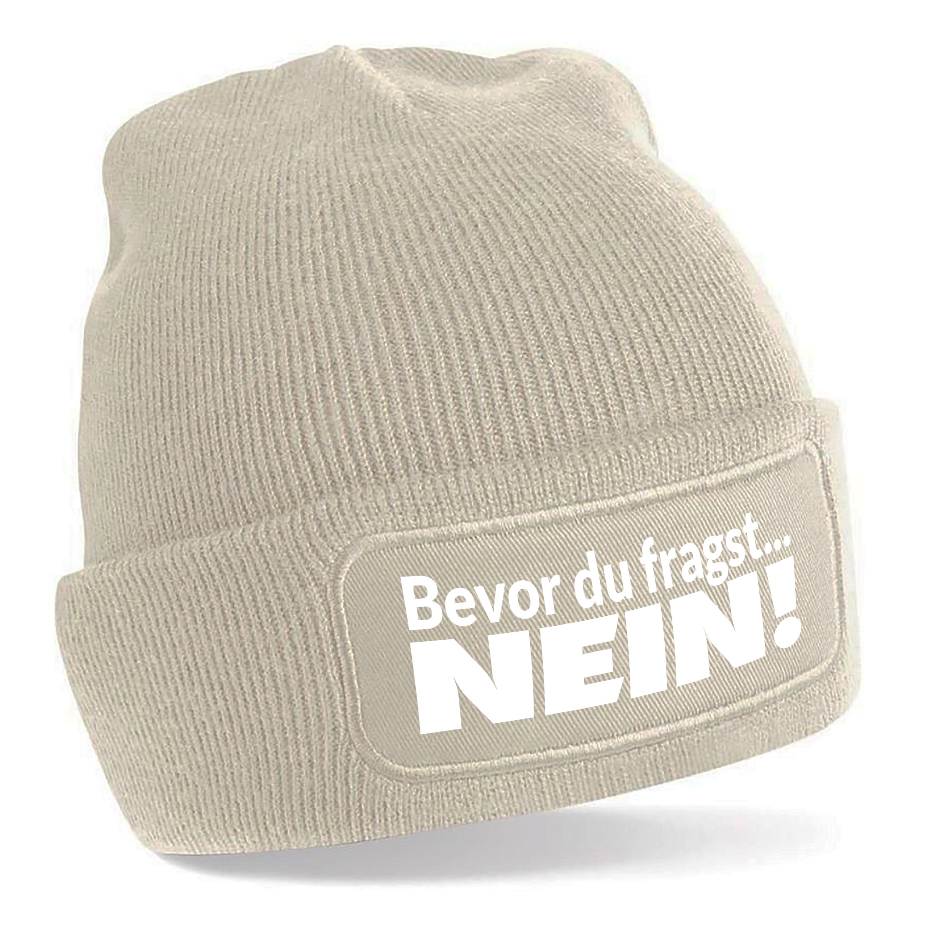 Beanie Strickmütze mit Spruch | Bevor du fragst... Nein | Farbwahl | Angenehm weich | Onesize