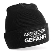 Beanie Strickmütze mit Spruch | Ansprechen auf eigene Gefahr | Farbwahl | Angenehm weich | Onesize